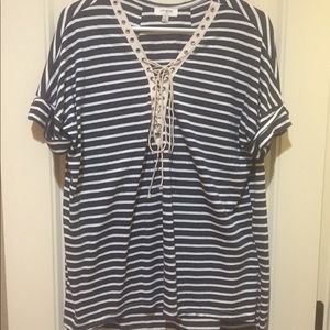 Navy and white striped top